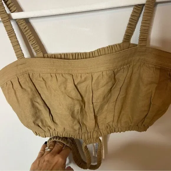 NWT Jonathan Simkhai Clay Washed Linen Ruched Crop Top Large - Picture 10 of 10